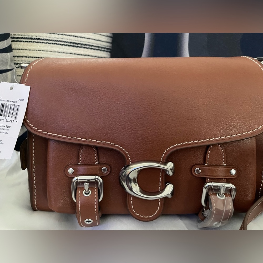 Coach Brown Leather Satchel with Silver Accents
